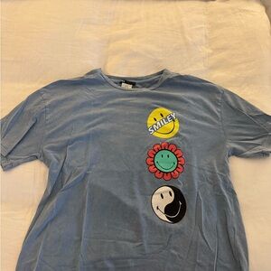 Zara Blue Graphic Tee with Smiley Designs